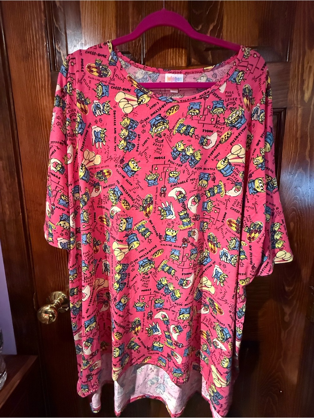 LuLaRoe Pink Toy Story Aliens Scoop Neck Tunic